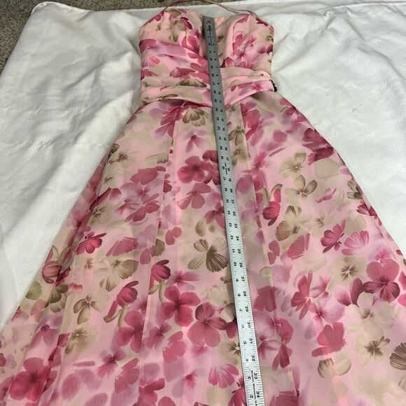 1990’s Pink Floral Mori Lee Prom Evening Gown Neck Strap Formal Spring - Picture 12 of 14